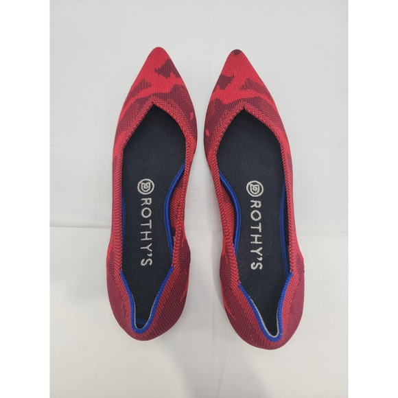 Rothy's Ballet Flat Shoes Womens 7W Red Camo Knit Pointed Toe Slip On Comfort - Picture 5 of 9